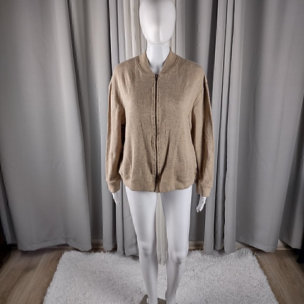 Sag Harbor Sport Women's Light Brown 100% Cotton 2 Pocket Full Zip Jacket Size L